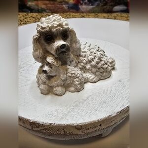Vintage Dog and Puppy Black Eyes Poodle Figure Shelf Table Sitter [ Read Details